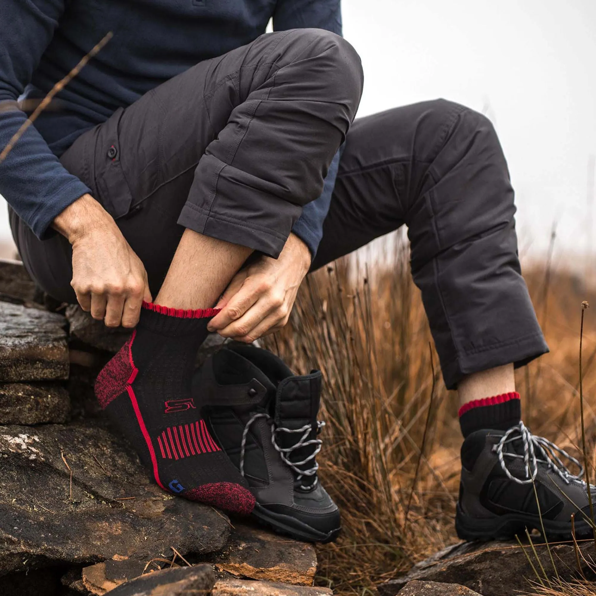 1 Pack Mens Cotton Reinforced Ankle Hiking Walking Trekking Socks