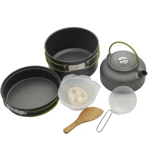 2-3 People Portable Outdoor Cooking Set Pot Bowl Teapot Coffee Kettle Set Cookware Tableware Camping Picnic Hiking Utensils