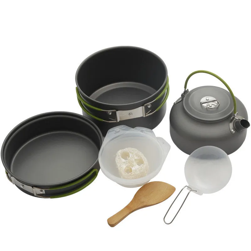 2-3 People Portable Outdoor Cooking Set Pot Bowl Teapot Coffee Kettle Set Cookware Tableware Camping Picnic Hiking Utensils