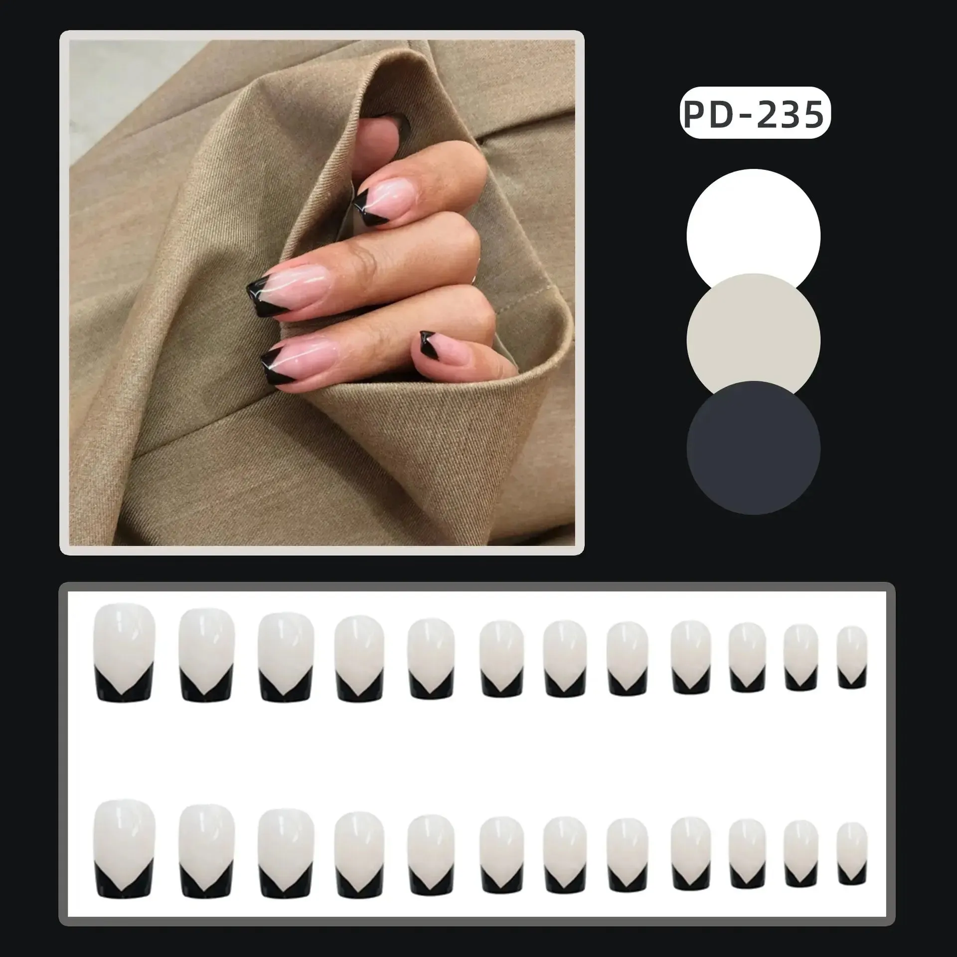 24Pcs Seamless Removable Artificial Press On Nail Art Detachable Fashion False Nails With Designs French Black Edge Fake Nails