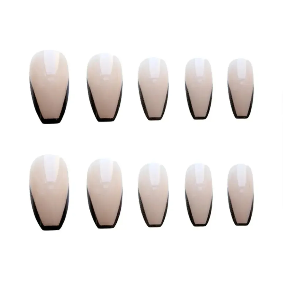 24Pcs Seamless Removable Artificial Press On Nail Art Detachable Fashion False Nails With Designs French Black Edge Fake Nails