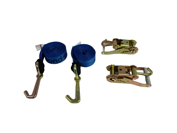 2" x 10' Diamond Weave Strap with Mini J Hooks and Finger Hook Ratchet (2 Pack)