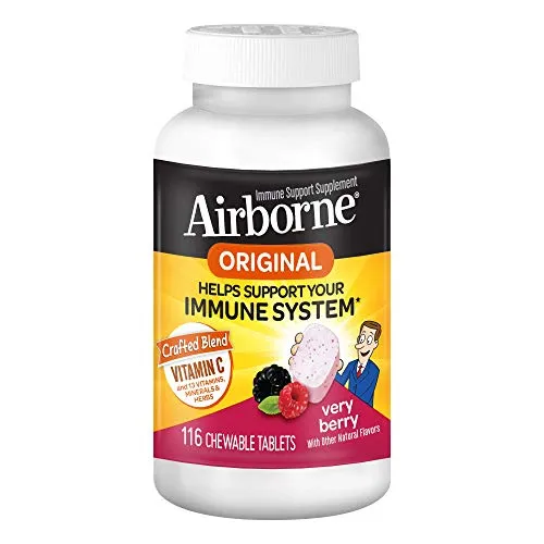 Airborne Berry tabletas masticables, 116 unidades – 1000 mg de vitamina C – Suplemento de apoyo inmunológico (paquete de 2)
