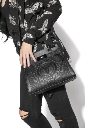 Baroque top handle black goat purse