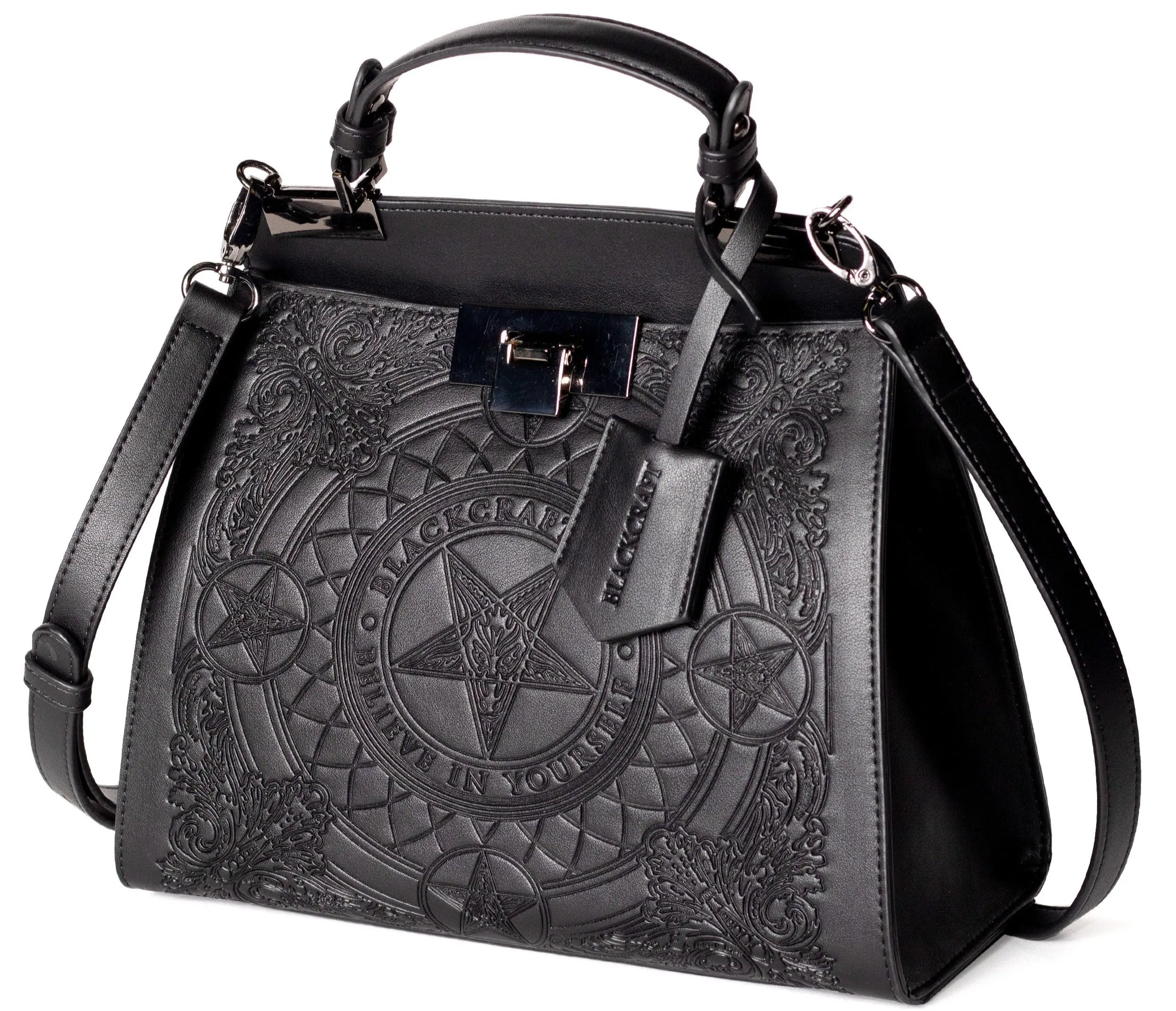 Baroque top handle black goat purse