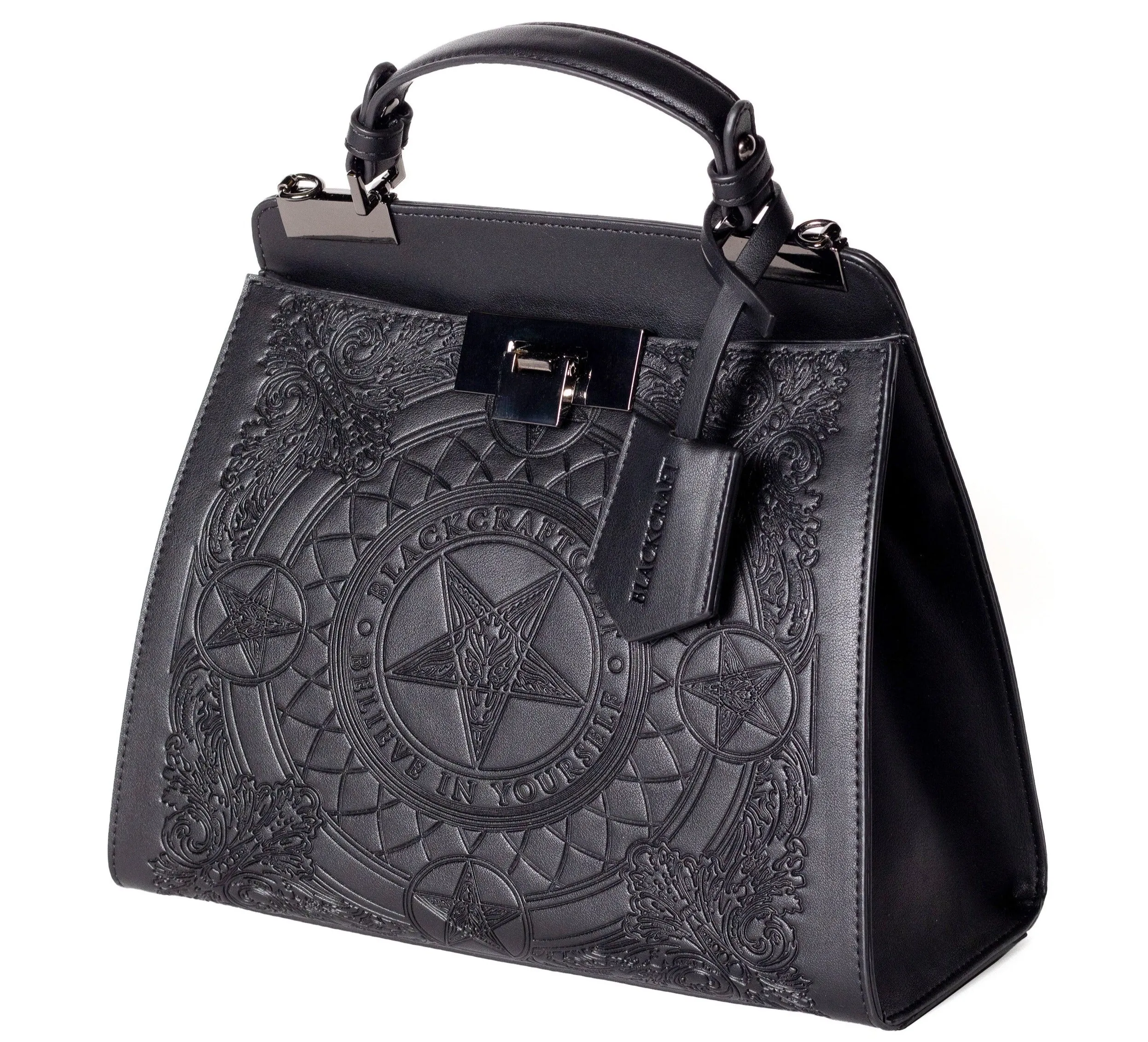 Baroque top handle black goat purse