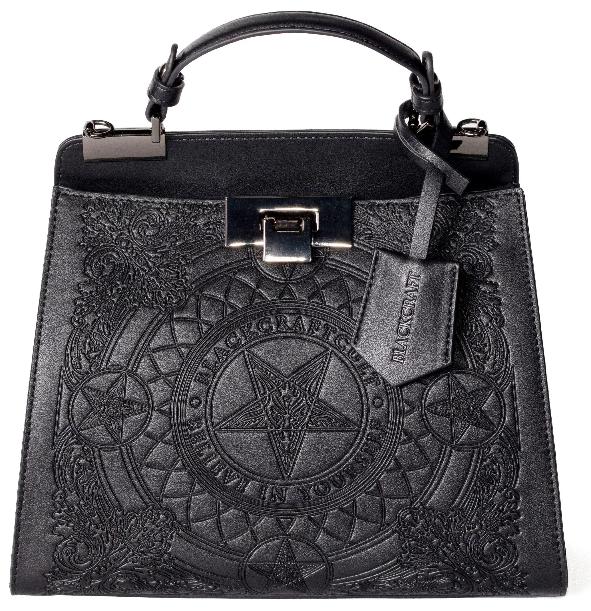 Baroque top handle black goat purse