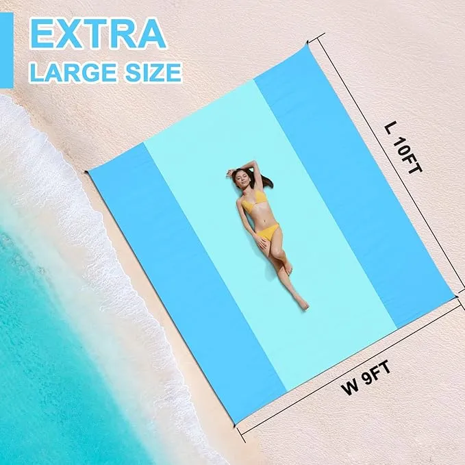 Beach Blanket MAXVINI Beach Mat 118"X 110" Beach Blanket Waterproof Sandproof 2-8 Adults, Outdoor Large Beach Blankets Sand Free Lightweight Portable Beach Accessories for Picnic Travel Camping Hiking