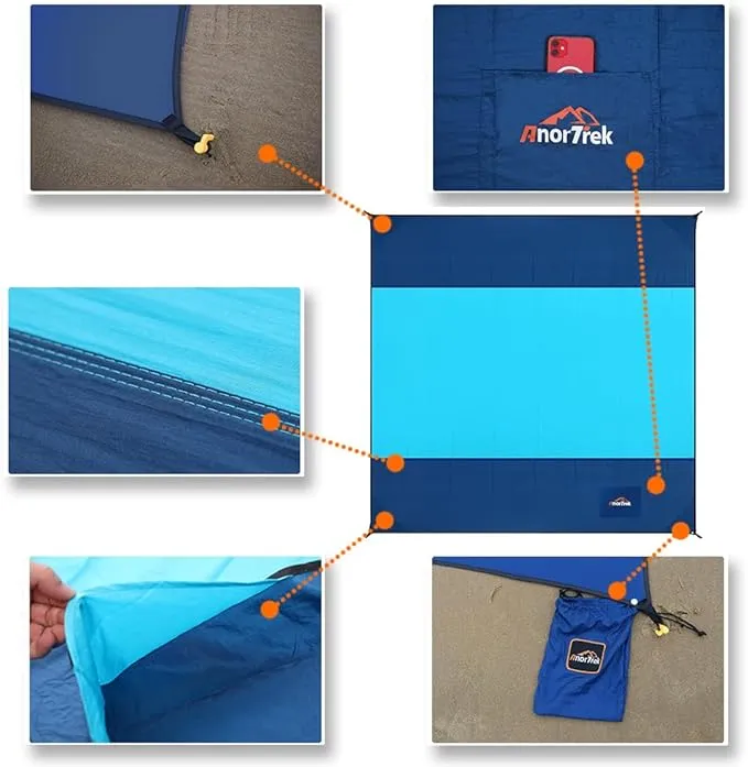 Beach Blanket Sandproof, Extra Large Beach Mat, Sand Free Mat Quick Drying, Lightweight, Soft & Durable Mat for Beach, Yard (Dark Blue & Blue, 10 x 10 FT (1～9 Person))