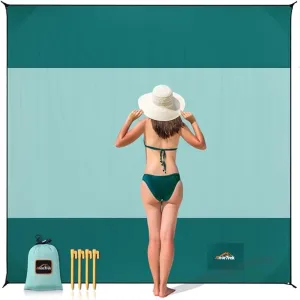 Beach Blanket Sandproof, Extra Large Beach Mat, Sand Free Mat Quick Drying, Lightweight, Soft & Durable Mat for Beach, Yard (Dark Green & Mint Green, 10 x 10 FT (1～9 Person))