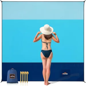 Beach Blanket Sandproof, Extra Large Beach Mat, Sand Free Mat Quick Drying, Lightweight, Soft & Durable Mat for Beach, Yard (Sky Blue & Blue & Dark Blue, 6.6 x 6.6 FT (1～4 Person))