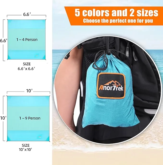 Beach Blanket Sandproof, Extra Large Beach Mat, Sand Free Mat Quick Drying, Lightweight, Soft & Durable Mat for Beach, Yard (Sky Blue & Mint Green, 6.6 x 6.6 FT (1～4 Person))
