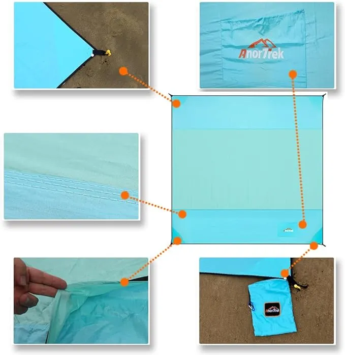 Beach Blanket Sandproof, Extra Large Beach Mat, Sand Free Mat Quick Drying, Lightweight, Soft & Durable Mat for Beach, Yard (Sky Blue & Mint Green, 6.6 x 6.6 FT (1～4 Person))