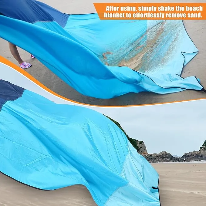 Beach Blanket Sandproof, Extra Large Beach Mat, Sand Free Mat Quick Drying, Lightweight, Soft & Durable Mat for Beach, Yard (Sky Blue & Mint Green, 6.6 x 6.6 FT (1～4 Person))