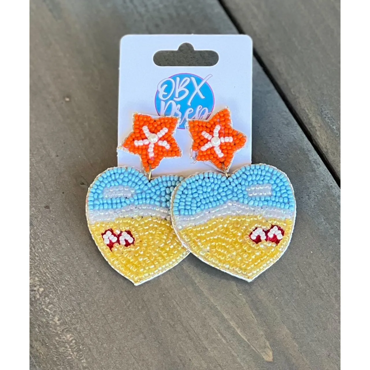 Beach Heart Seed Bead Dangle Earrings