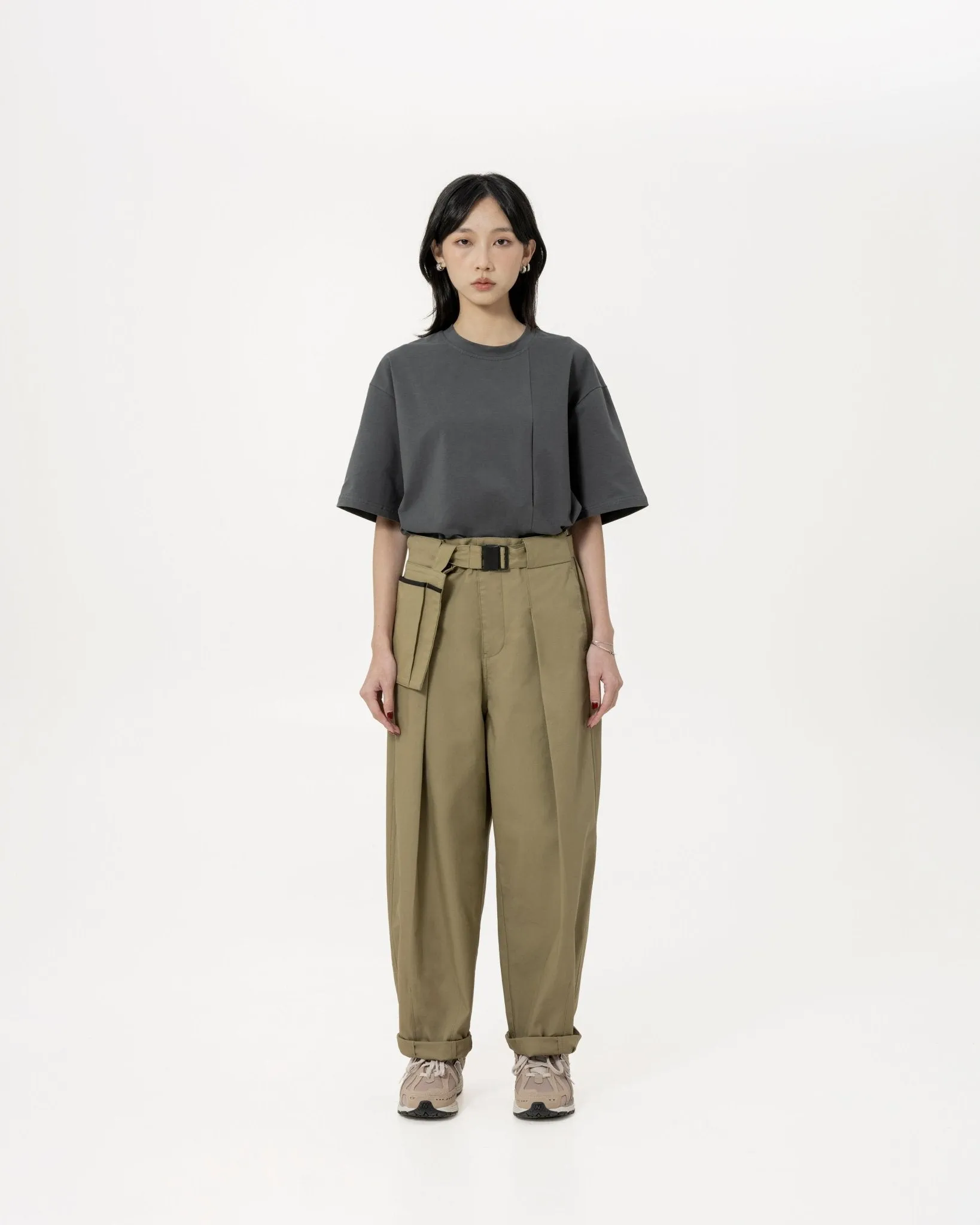 Belted Bag Trousers - Khaki