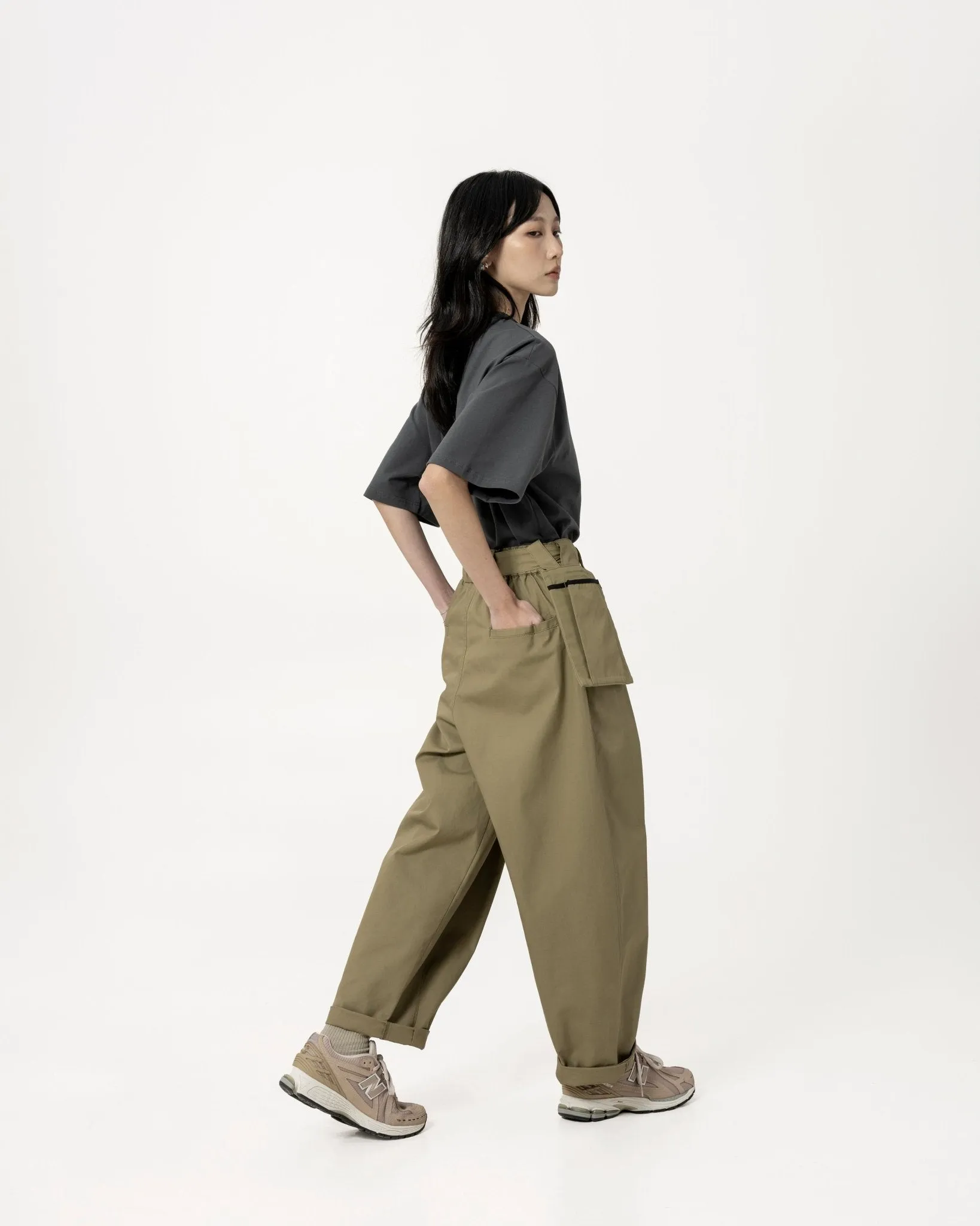 Belted Bag Trousers - Khaki