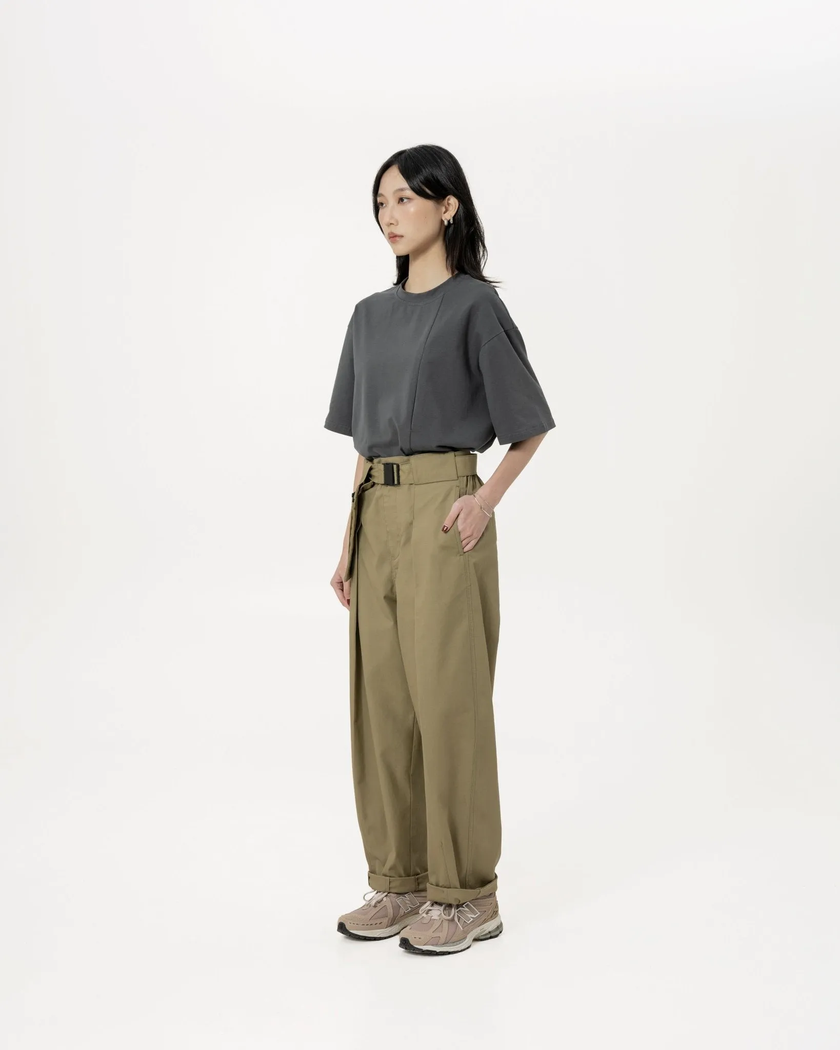 Belted Bag Trousers - Khaki