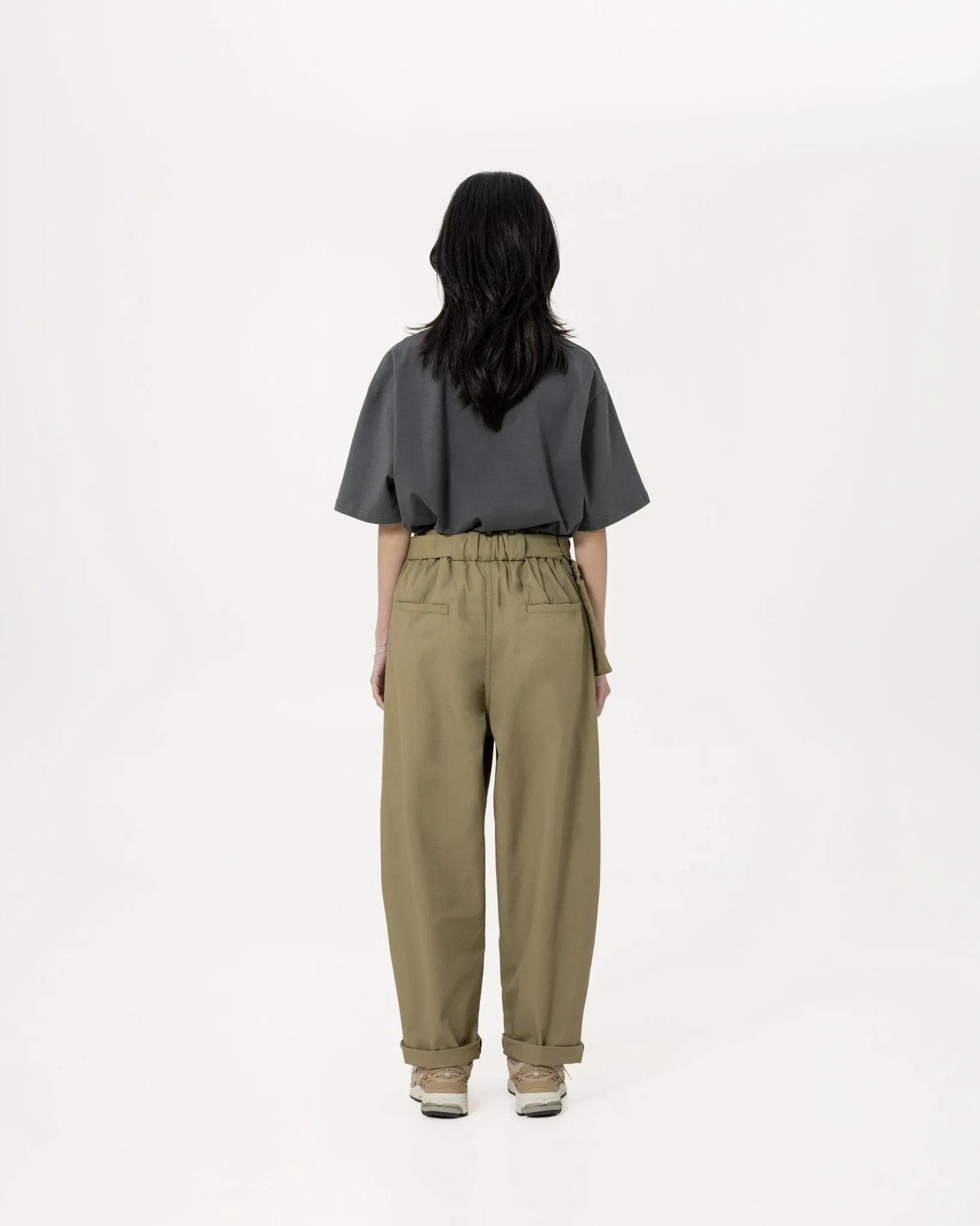 Belted Bag Trousers - Khaki