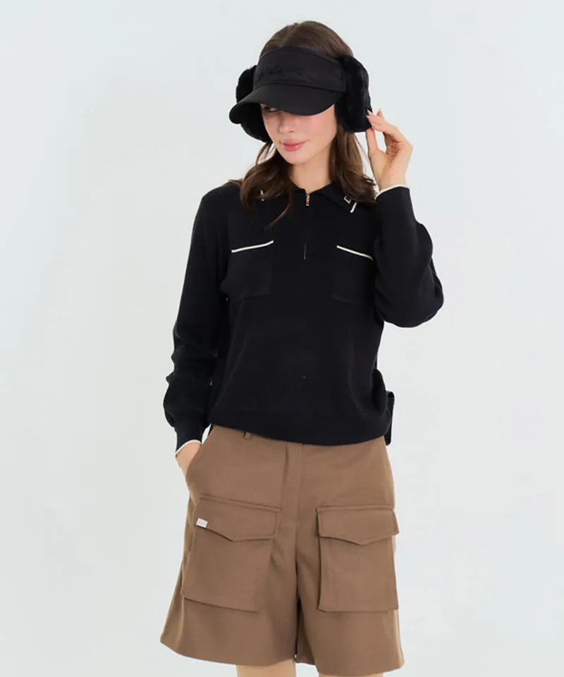 BENECIA 12 Two-Pocket Knit Anorak - Black