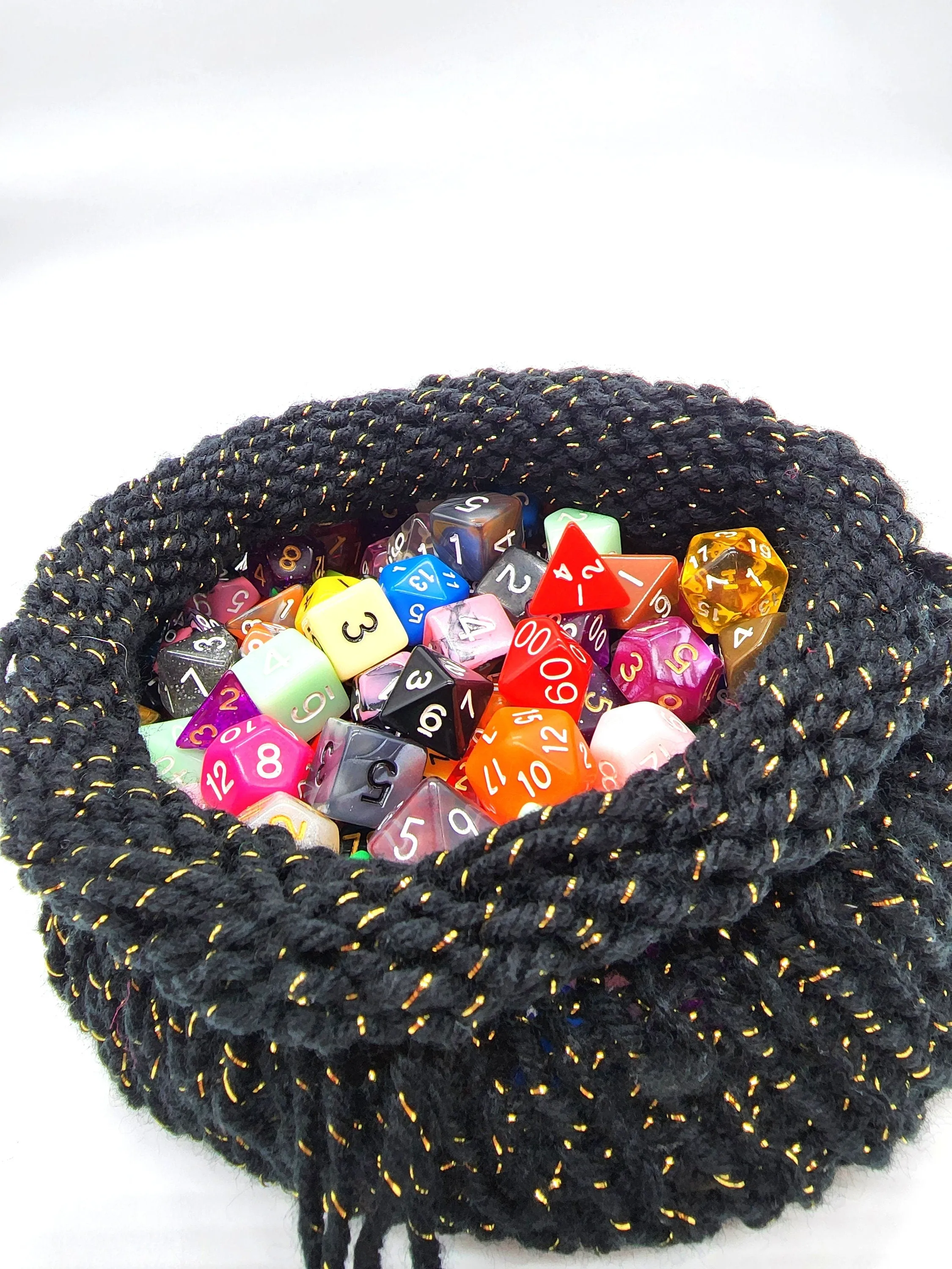 Black and Gold Drawstring DND Dice Bag, Dice Pouch