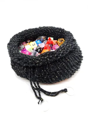 Black and Gold Drawstring DND Dice Bag, Dice Pouch