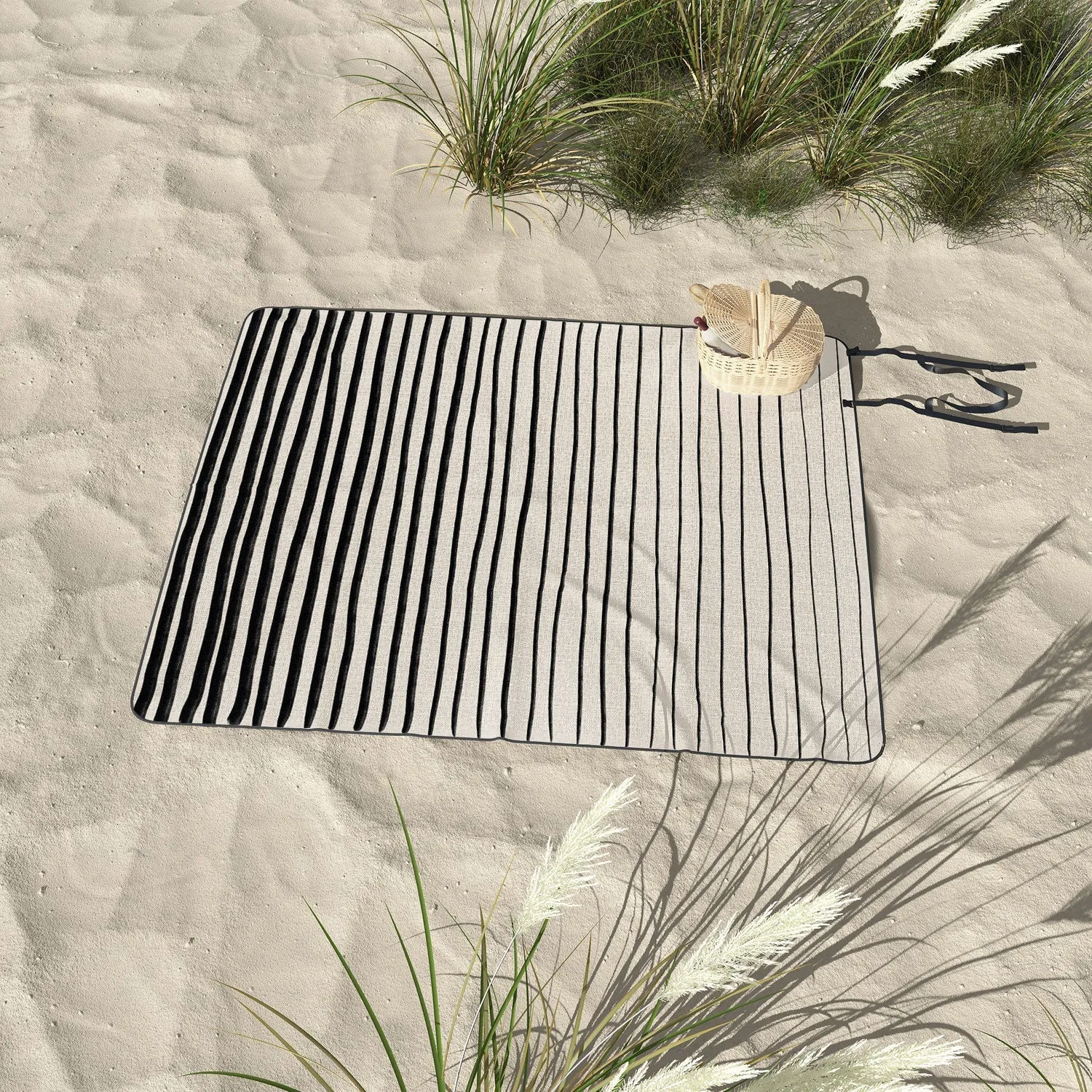 Black Horizontal Lines Picnic Blanket