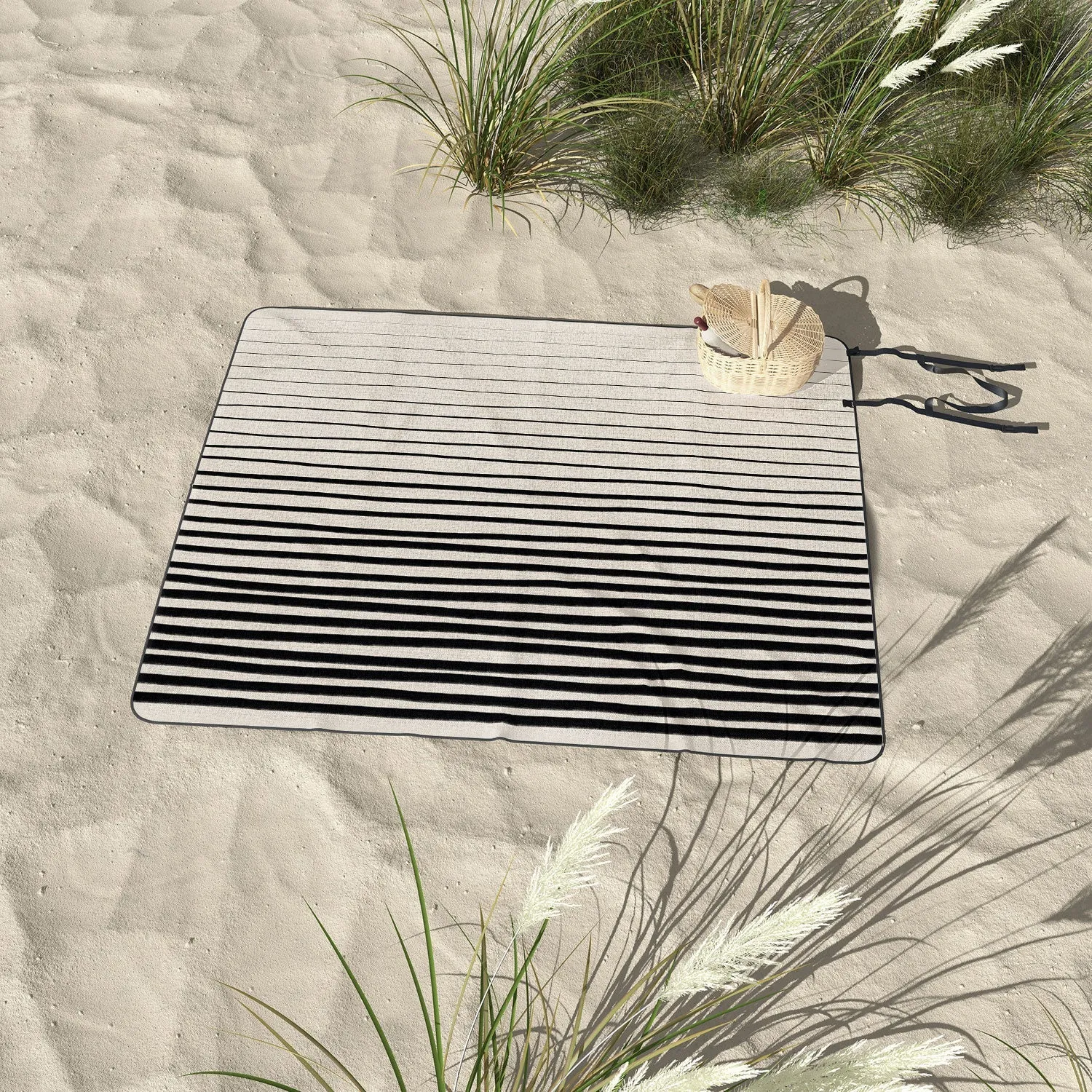 Black Vertical Lines Picnic Blanket