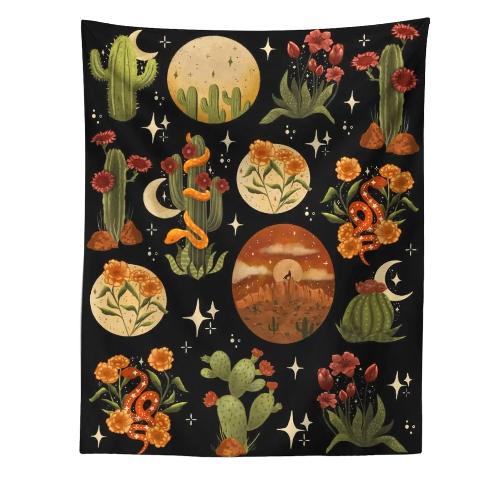 Botanical Cactus Tapestry Wall Hanging Moon Starry Mushroom Chart Hippie Bohemian Tapestries Psychedelic Witchcraft Home Decor