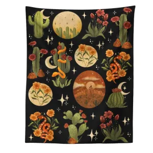 Botanical Cactus Tapestry Wall Hanging Moon Starry Mushroom Chart Hippie Bohemian Tapestries Psychedelic Witchcraft Home Decor