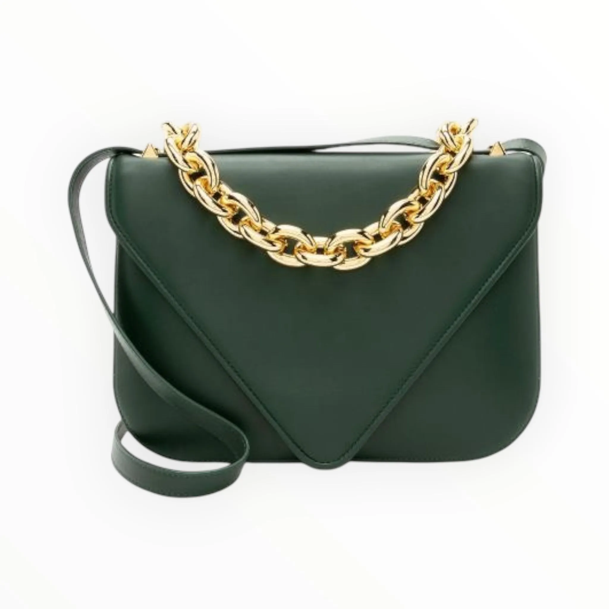 Bottega Veneta Mount Envelope Shoulder Bag - Forest Green - Size W27cm x  H20cm x D4cm