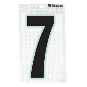 Brady® Glow-In-The-Dark/Ultra Reflective Numbers, 3.5 in x 2.5 in, "7", Black/Silver, 3010-7