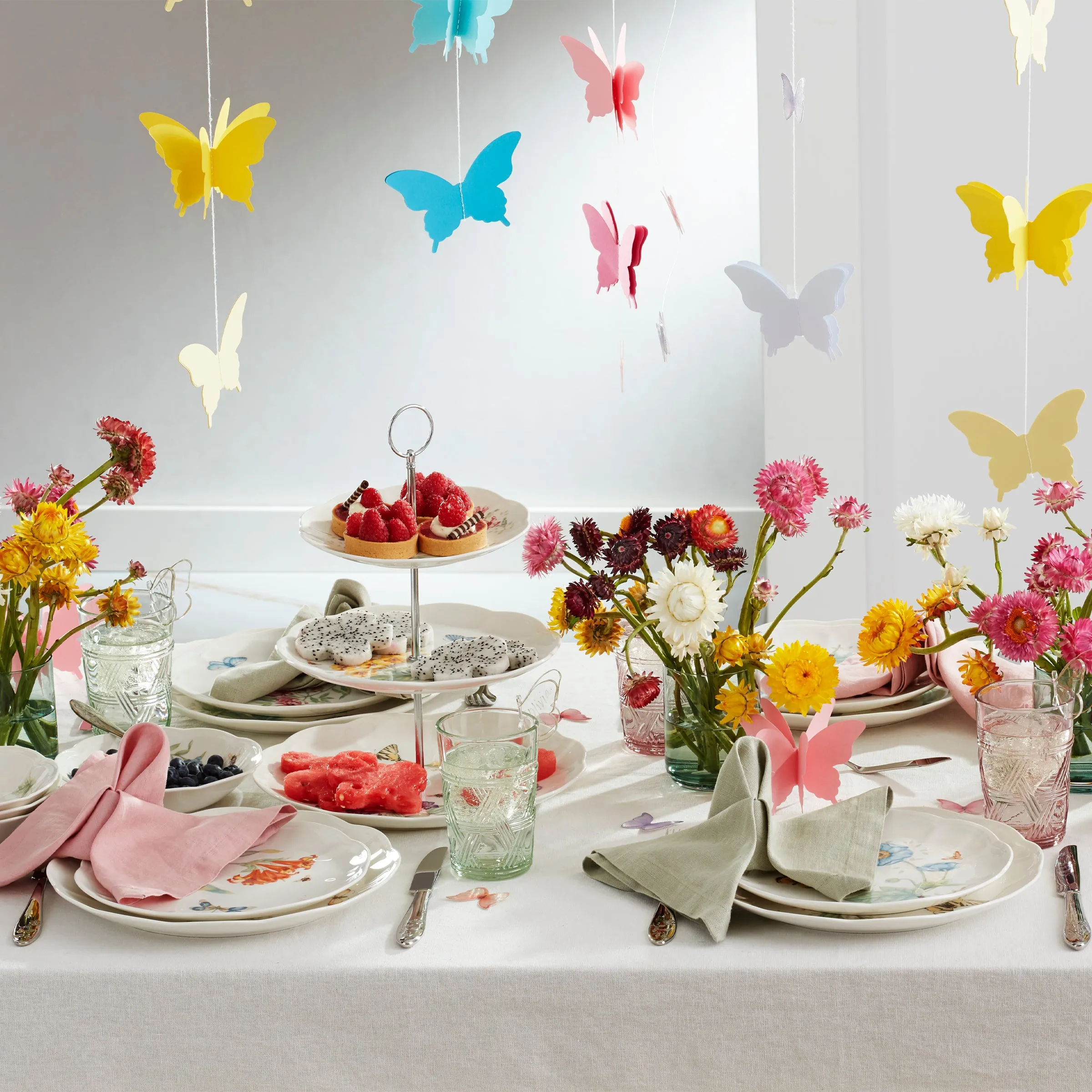 Butterfly Meadow Pink Tall Glasses, Set of 4