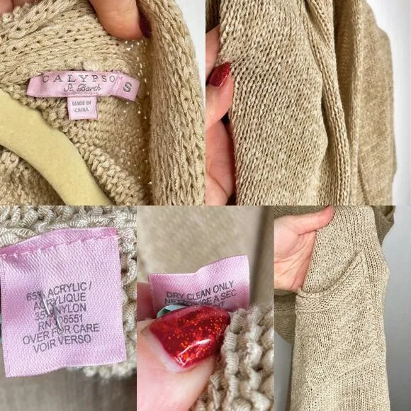 Calypso St. Barth Camel Knit Long Open Waterfall Cardigan Duster Sweater Vest Sm