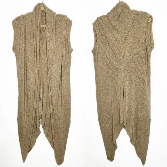 Calypso St. Barth Camel Knit Long Open Waterfall Cardigan Duster Sweater Vest Sm