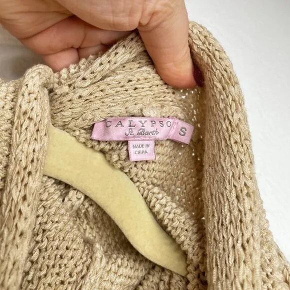 Calypso St. Barth Camel Knit Long Open Waterfall Cardigan Duster Sweater Vest Sm