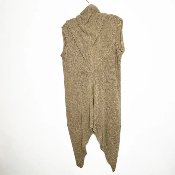 Calypso St. Barth Camel Knit Long Open Waterfall Cardigan Duster Sweater Vest Sm