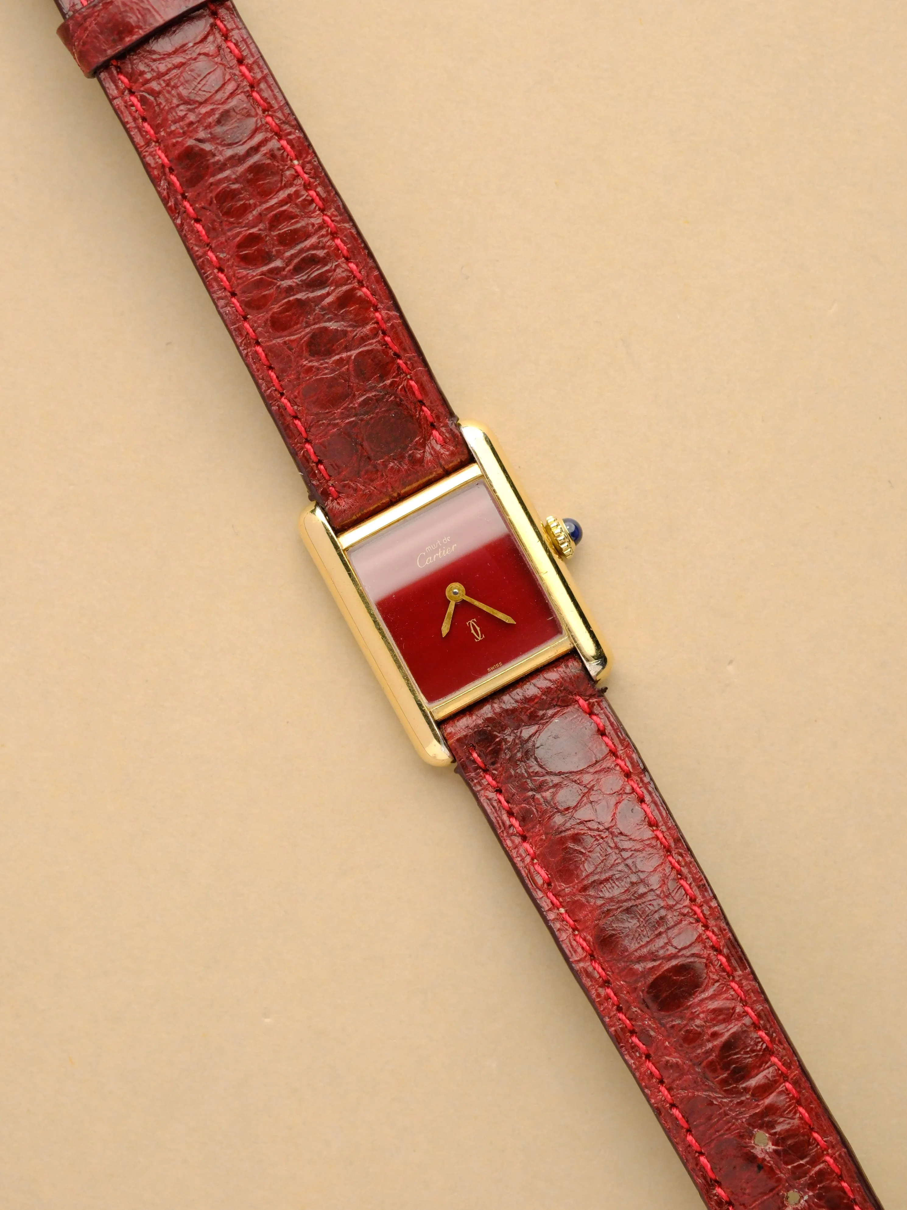 Cartier Must De Red Enamel Dial w/Pouch - 1970's
