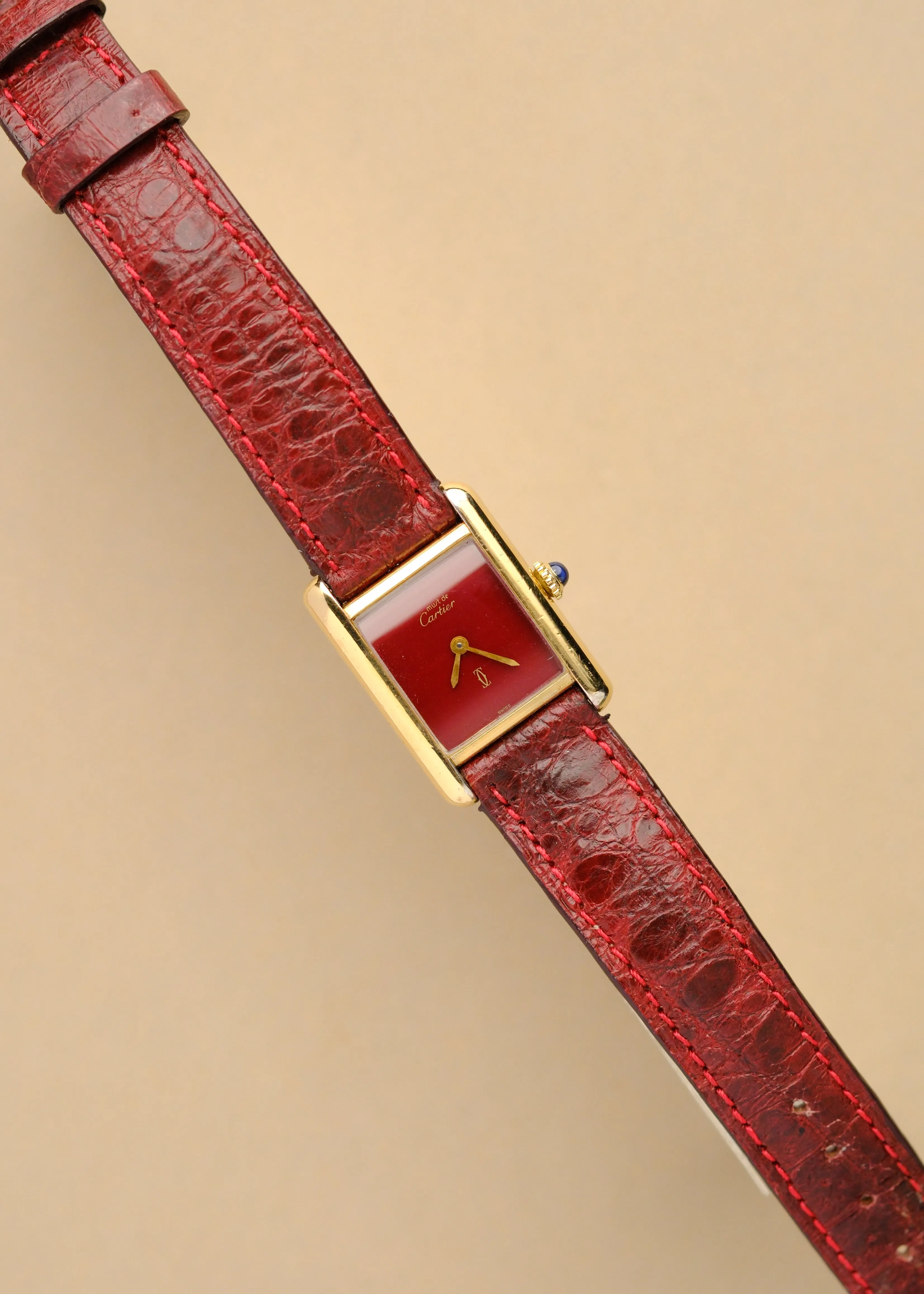 Cartier Must De Red Enamel Dial w/Pouch - 1970's