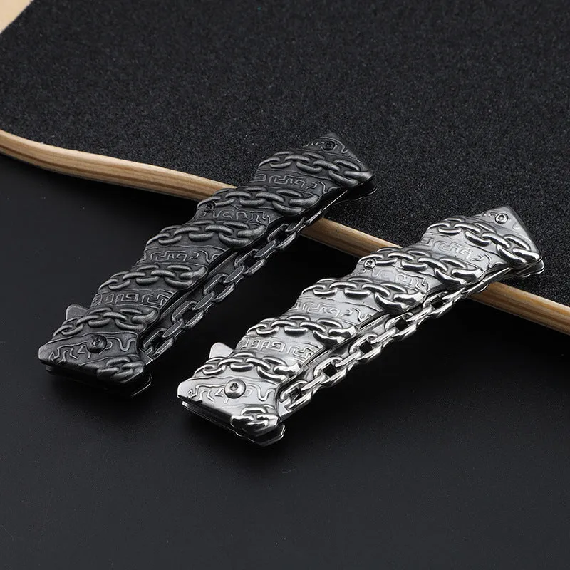 Chain Multifunctional Relief Stainless Steel Survival Outdoor Folding Knife
