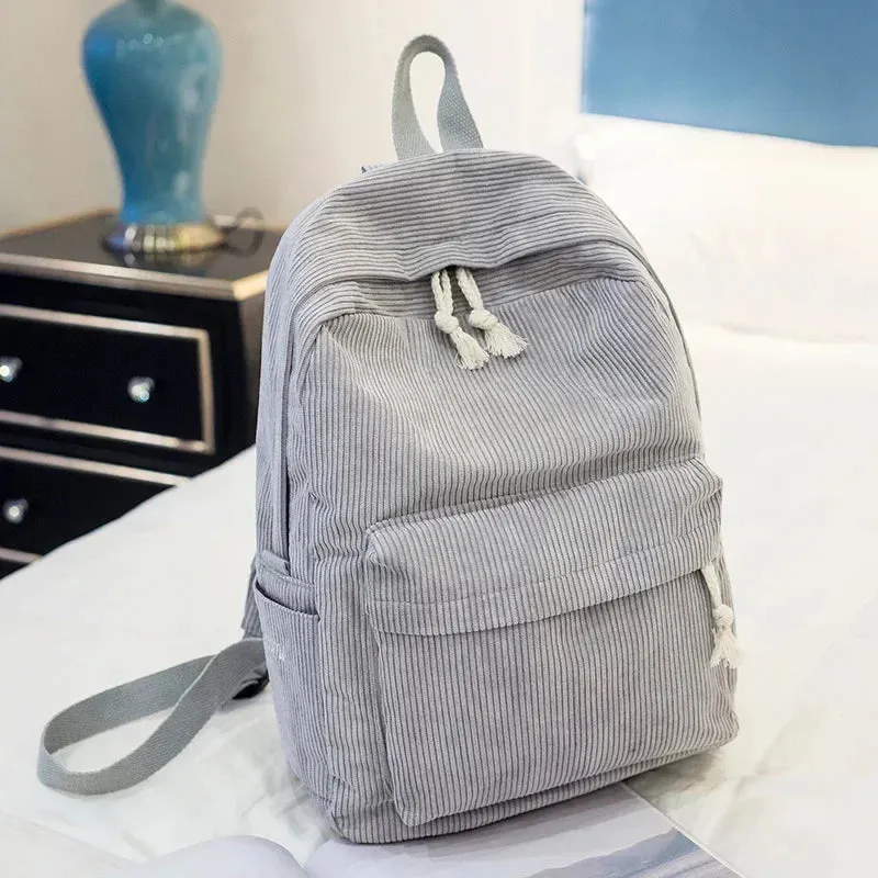 Charming Kawaii Corduroy Backpack for Women & Teens - Stylish Striped Travel & School Bag 🌈🎒✨