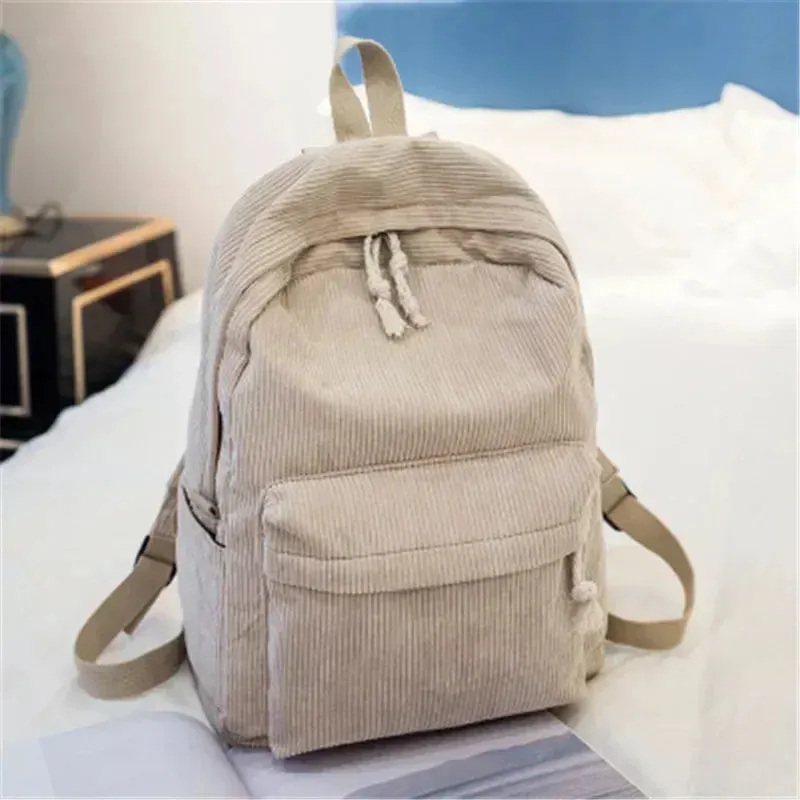 Charming Kawaii Corduroy Backpack for Women & Teens - Stylish Striped Travel & School Bag 🌈🎒✨