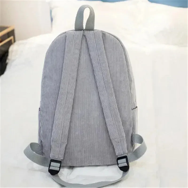 Charming Kawaii Corduroy Backpack for Women & Teens - Stylish Striped Travel & School Bag 🌈🎒✨