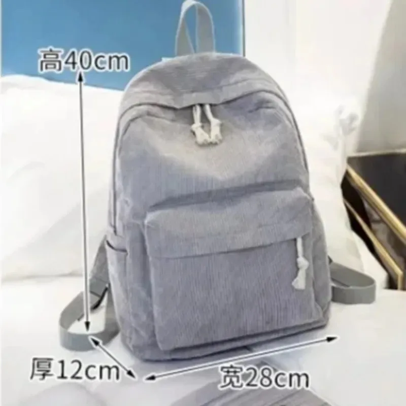 Charming Kawaii Corduroy Backpack for Women & Teens - Stylish Striped Travel & School Bag 🌈🎒✨