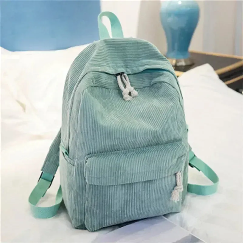 Charming Kawaii Corduroy Backpack for Women & Teens - Stylish Striped Travel & School Bag 🌈🎒✨