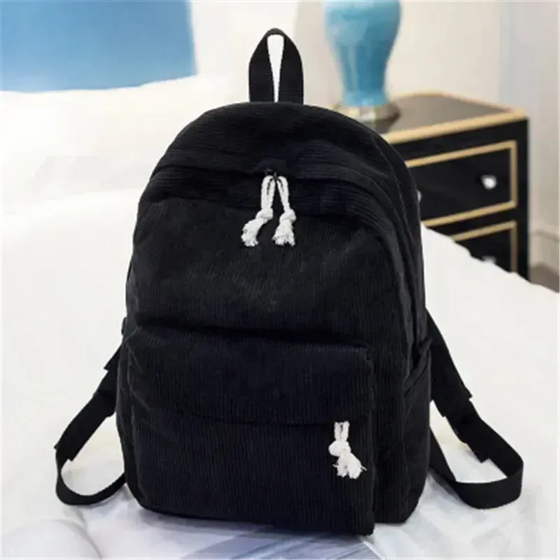 Charming Kawaii Corduroy Backpack for Women & Teens - Stylish Striped Travel & School Bag 🌈🎒✨