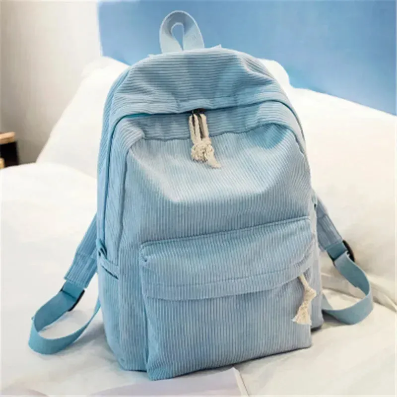Charming Kawaii Corduroy Backpack for Women & Teens - Stylish Striped Travel & School Bag 🌈🎒✨