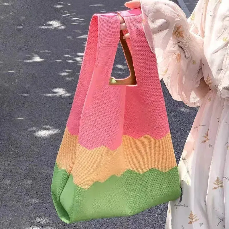 Charming Knitted Beach Bag 🏖️✨ - Trendy Tote with Woven Wrist Pouch 👜💖