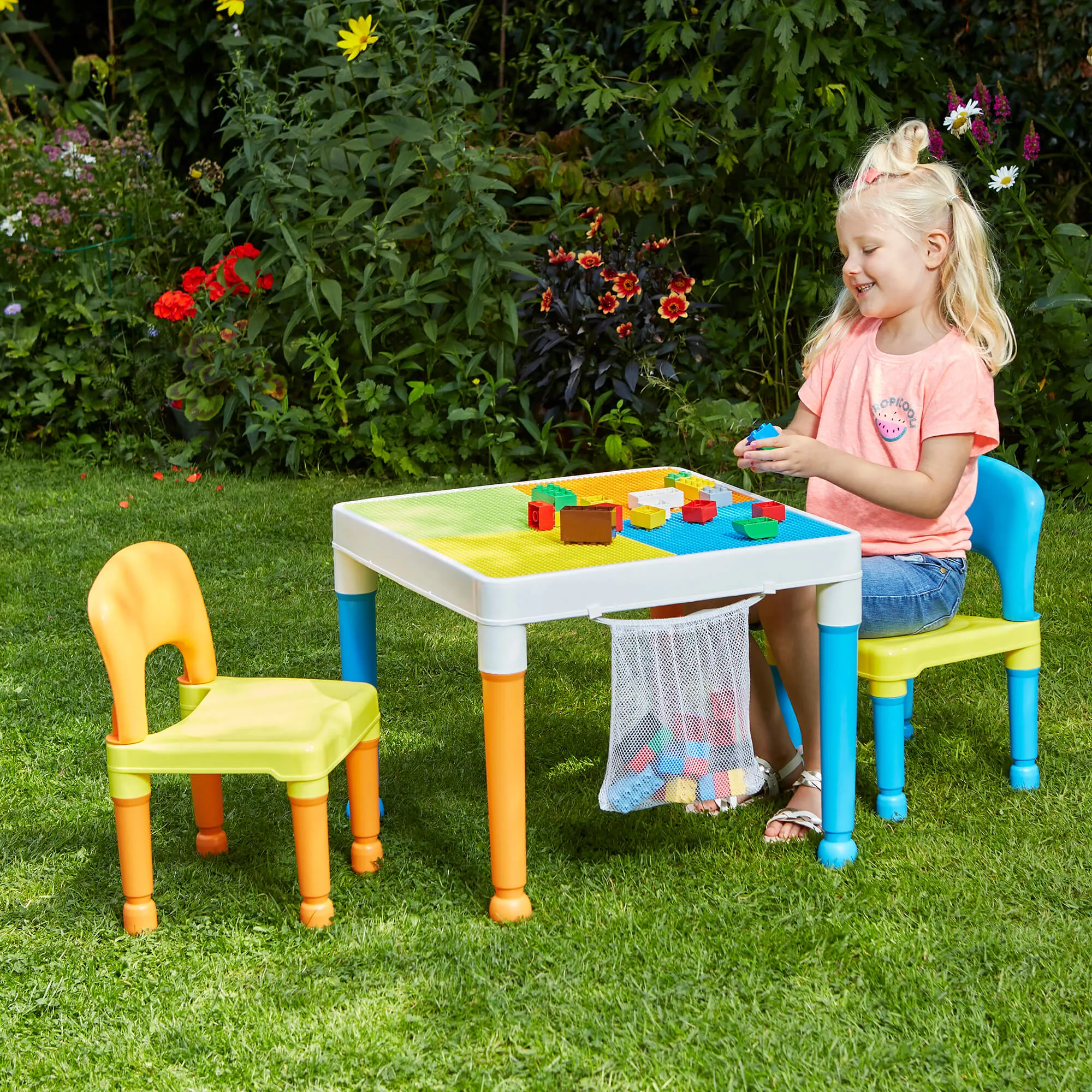 Children's Multipurpose Activity Table & 2 Chairs Set | Lego Board | Storage Bag