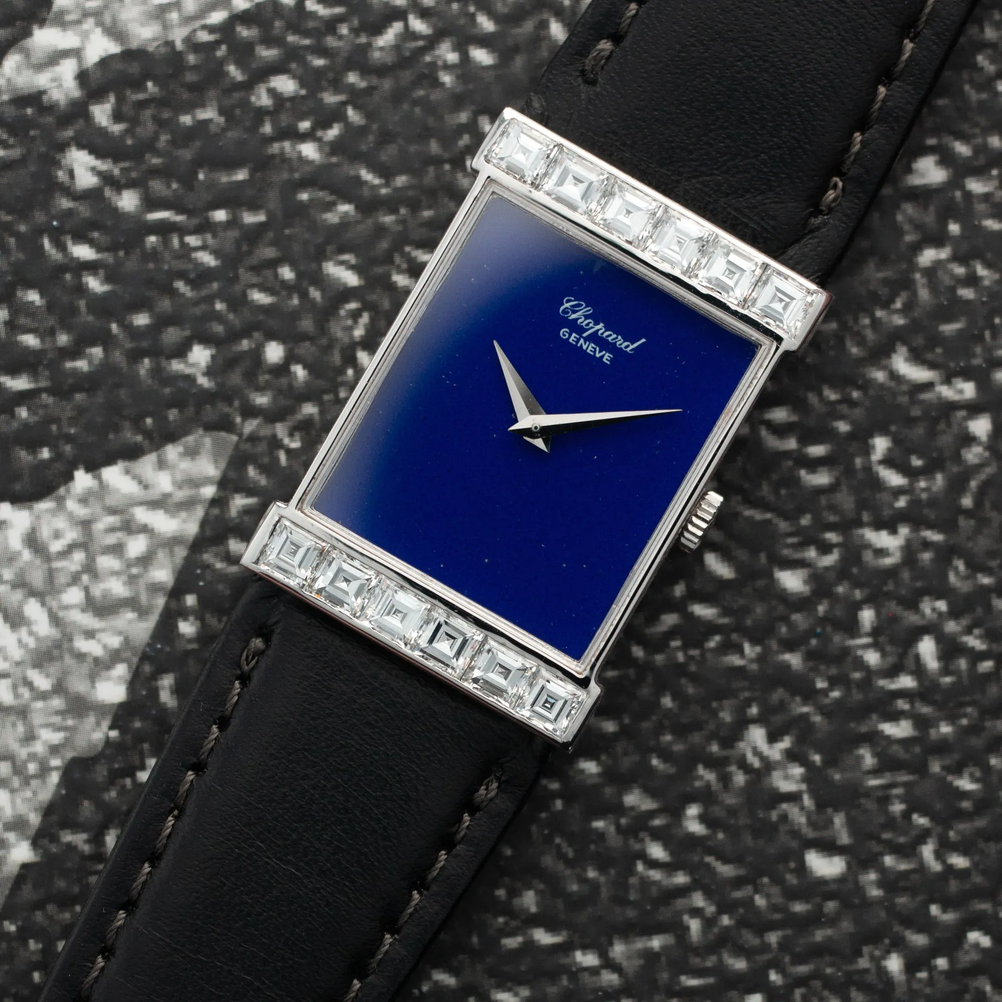 Chopard White Gold Watch with Lapis Dial with Emerald Diamonds